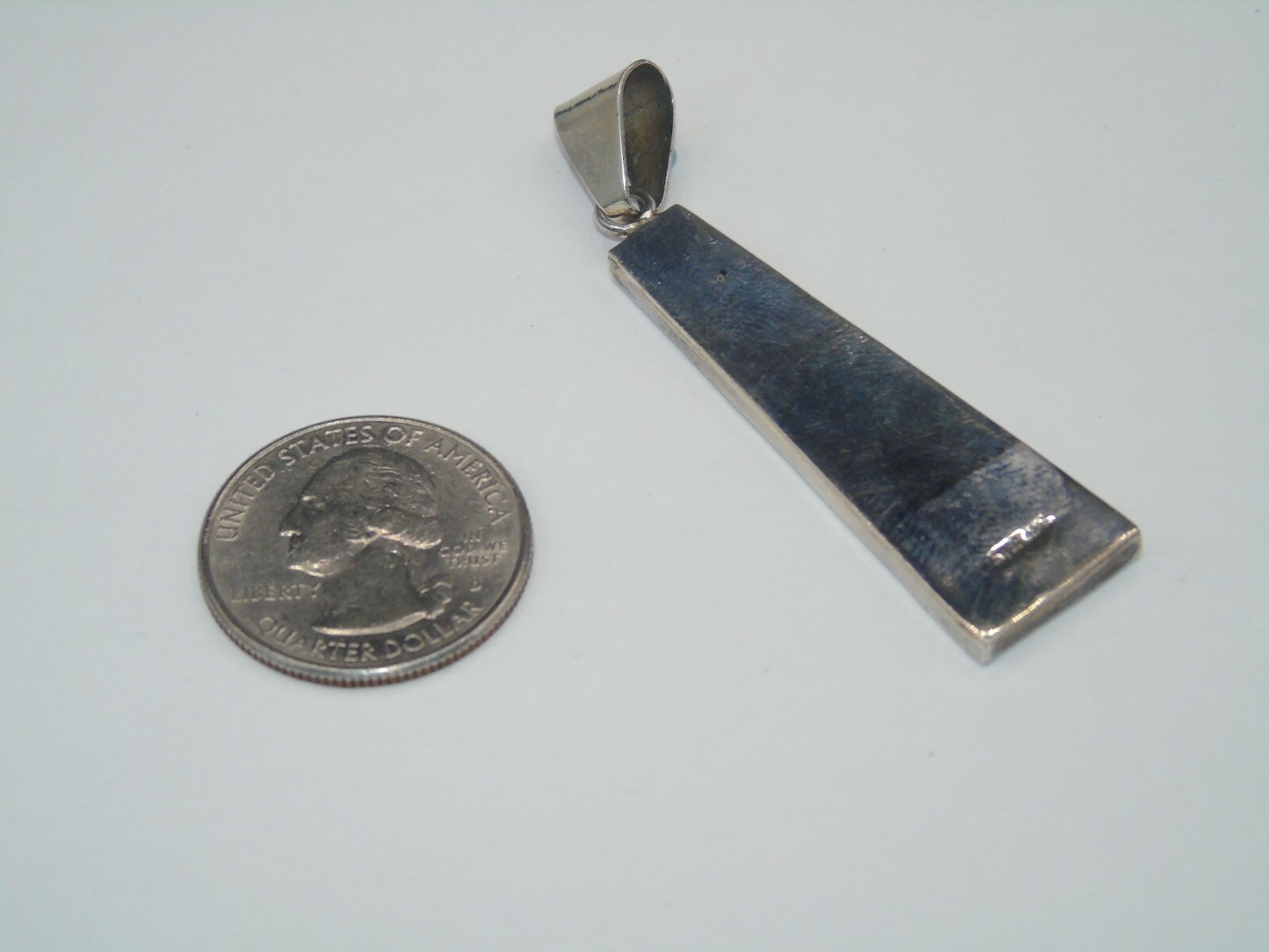 STERLING SILVER & TURQUOISE INLAY PENDANT IN PRE-OWNED VERY GOOD SHAPE