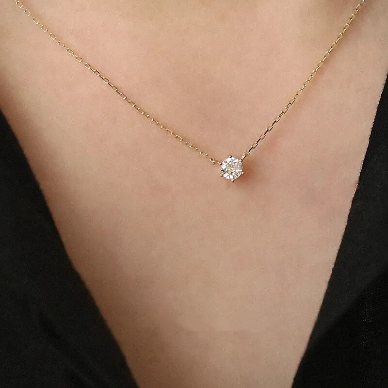 925 Sterling Silver 14ct Gold Necklace Sparkly Solitaire CZ Dainty Minimalist