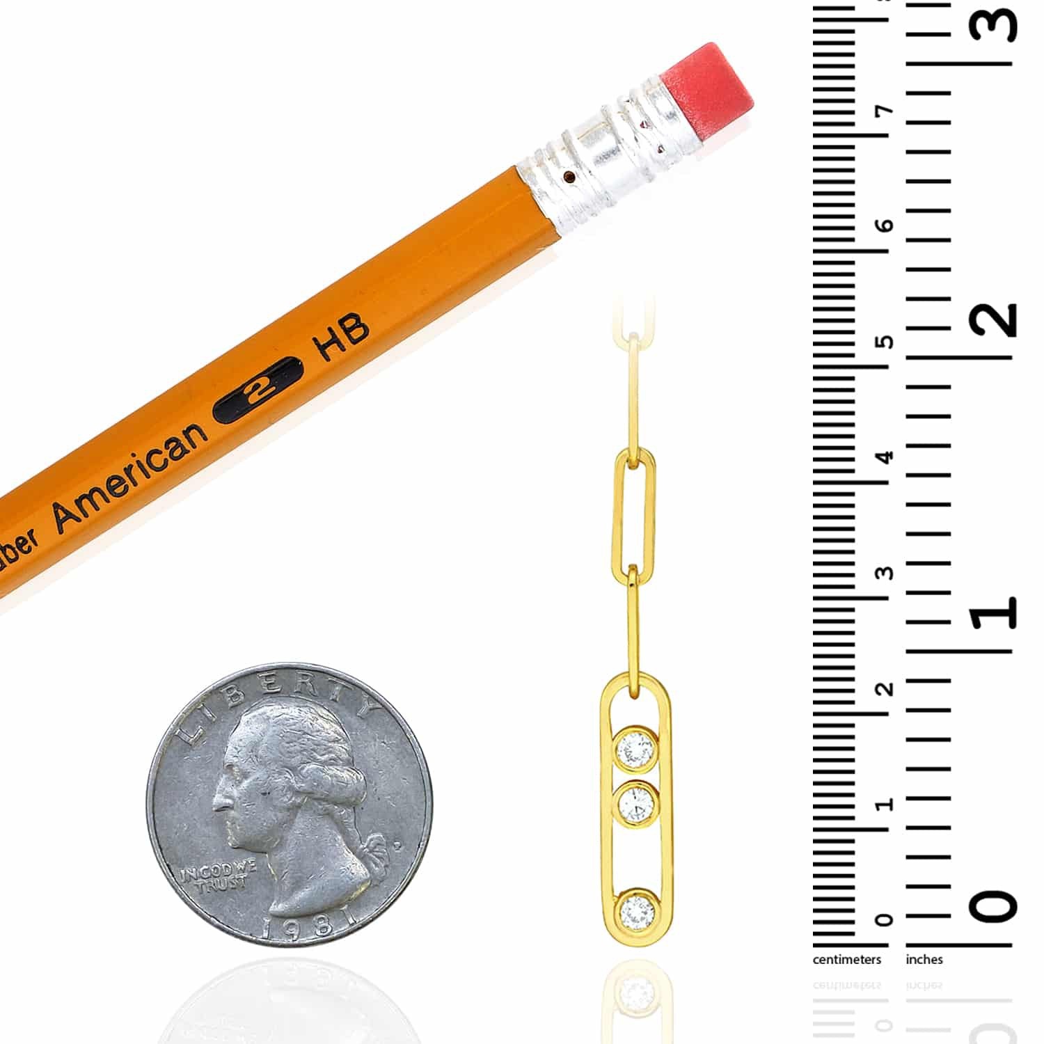 0.30CTW Real Diamond 4mm Solid 14K Real Gold Paperclip Pendant Necklace 20″