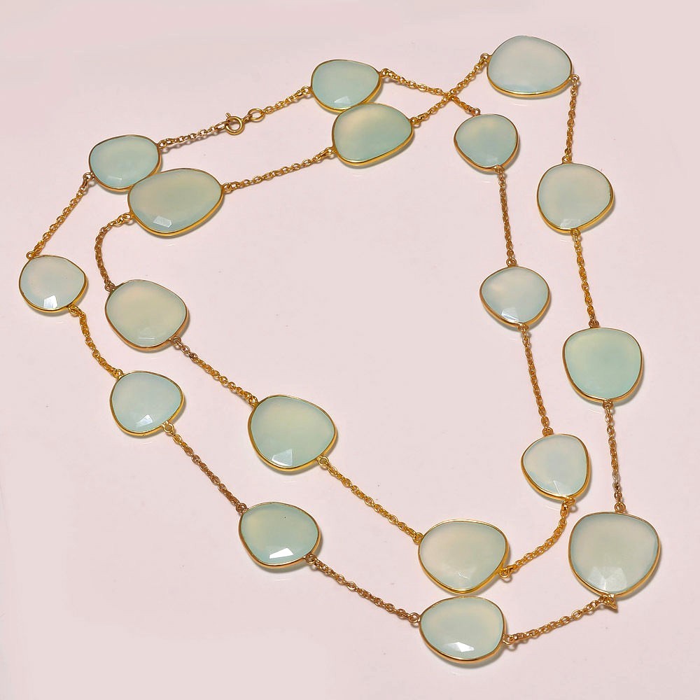 Aqua Chalcedony Bezel Silver Chain,Chalcedony Bezel Chain,Aqua Chalcedony Chain