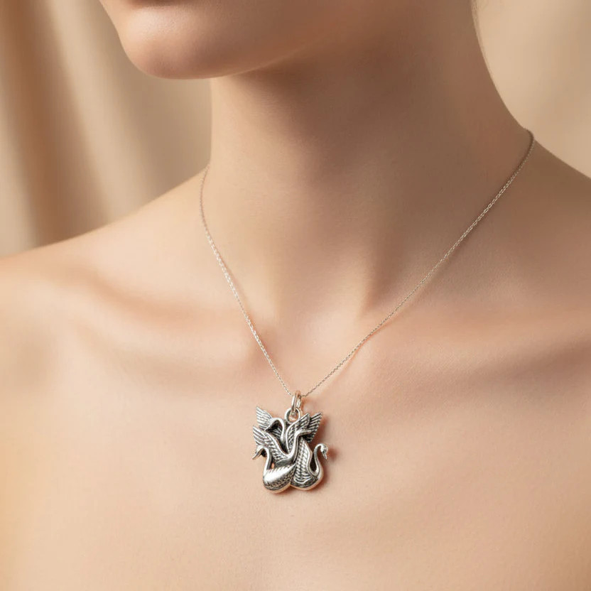 Irish Children of Lir Swan Necklace in Sterling Silver 925 Ladies Bird Pendant