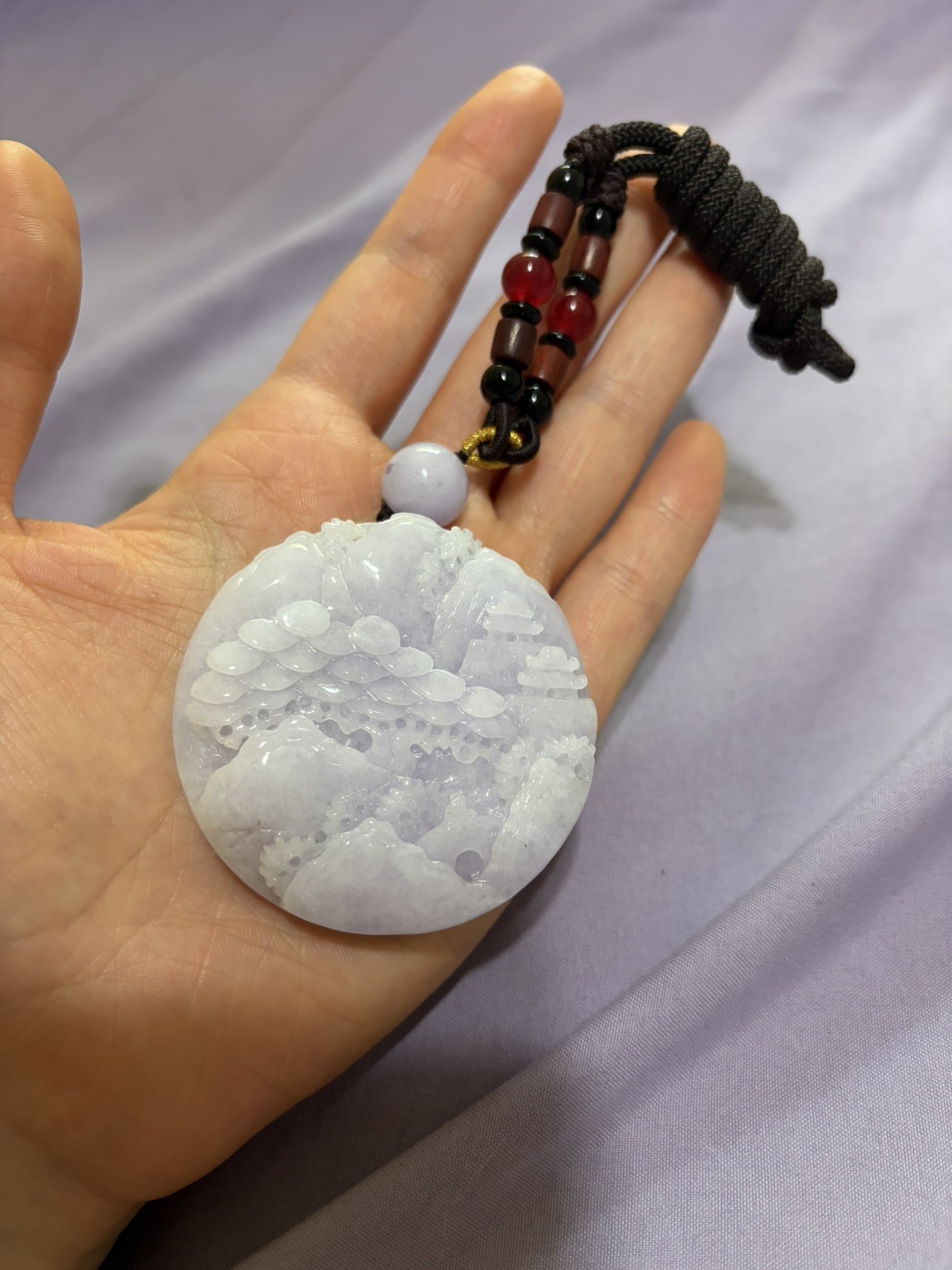 Untreated Burma Myanmar Grade A Jadeite LAVENDER Landscape Carved純天然翡翠A货水潤紫羅蘭 山水