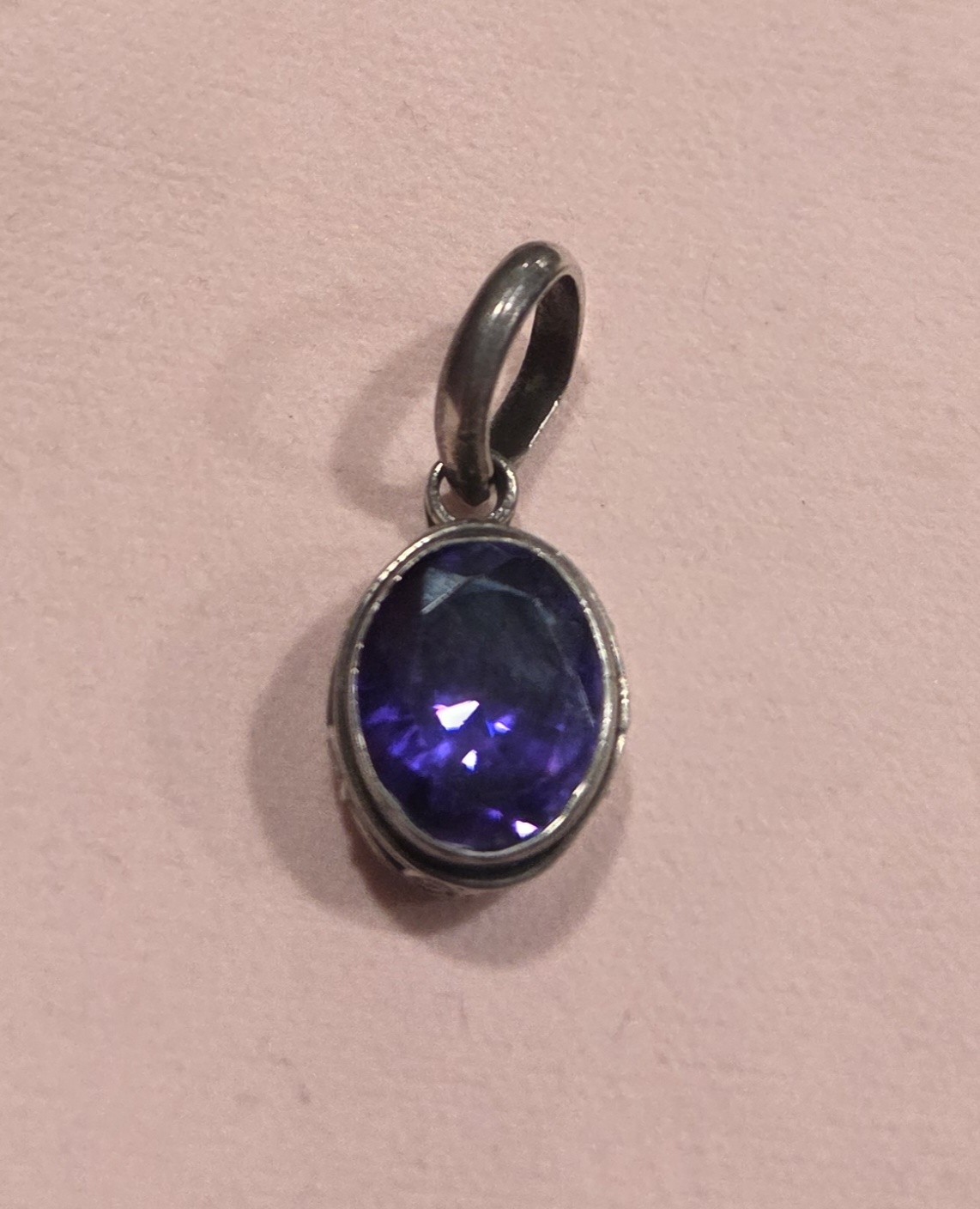 Sterling Silver And Purple Gemstone Pendant Marked 925
