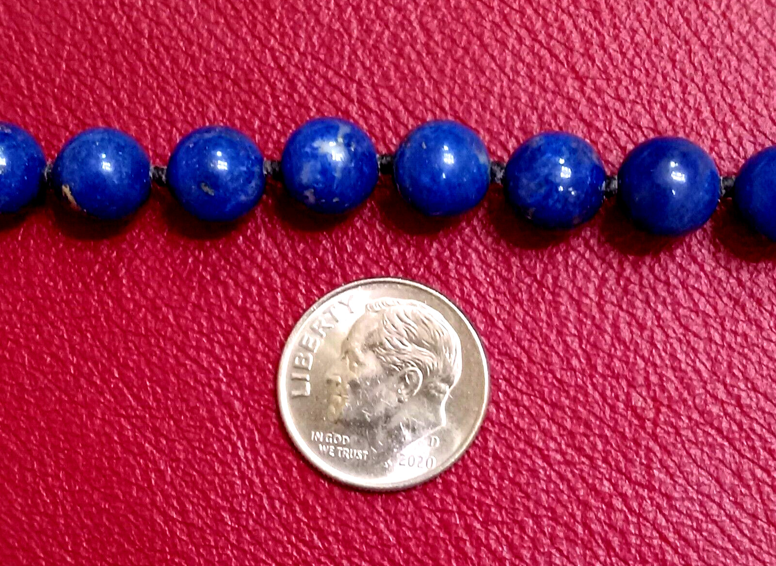 18″ LAPIS LAZULI NECKLACE. Elegant 14K Gold Clasp. Hand Knotted. 8.0 mm