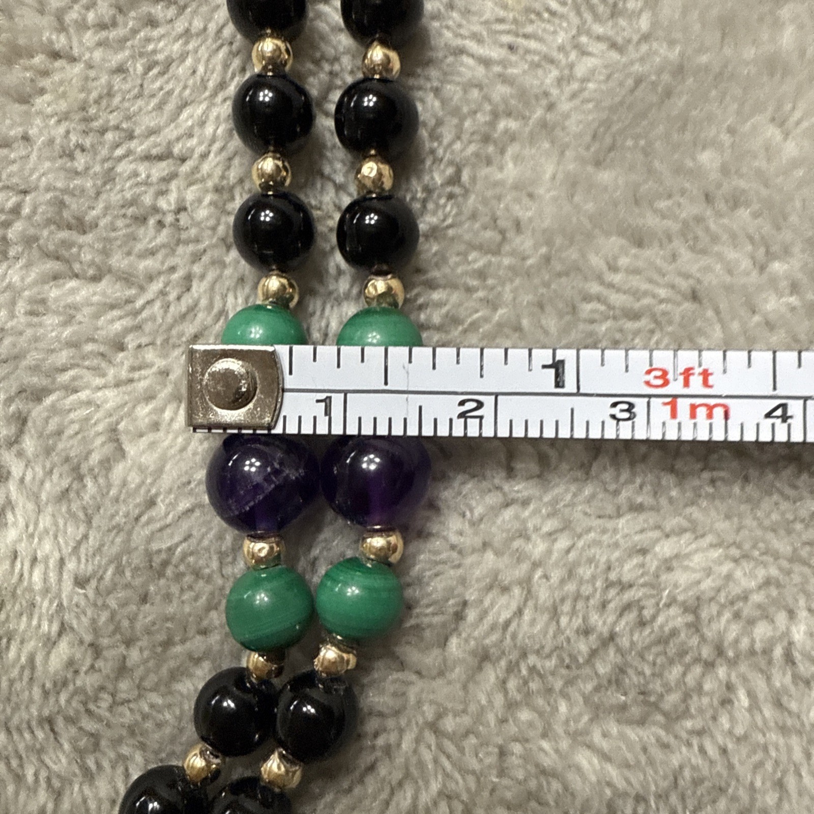 Yellow 80+ Gold Beads Spacer Black Onyx Amethyst Long Bead Necklace 26” 31g