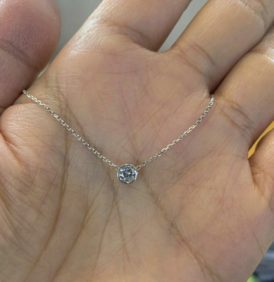 1.50Ct Lab Created Diamond Solitaire Pendant 14K White Gold Finish With Chain
