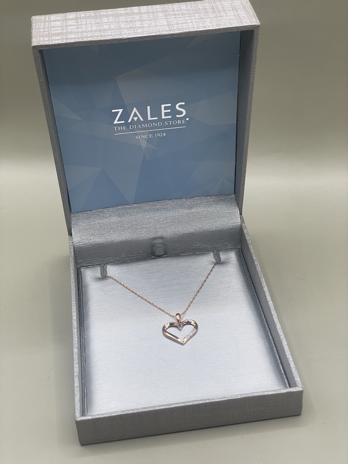 Zales 10k Rose Gold Diamonds Heart Pendant Love Chain 18” Necklace NIB 1.29g