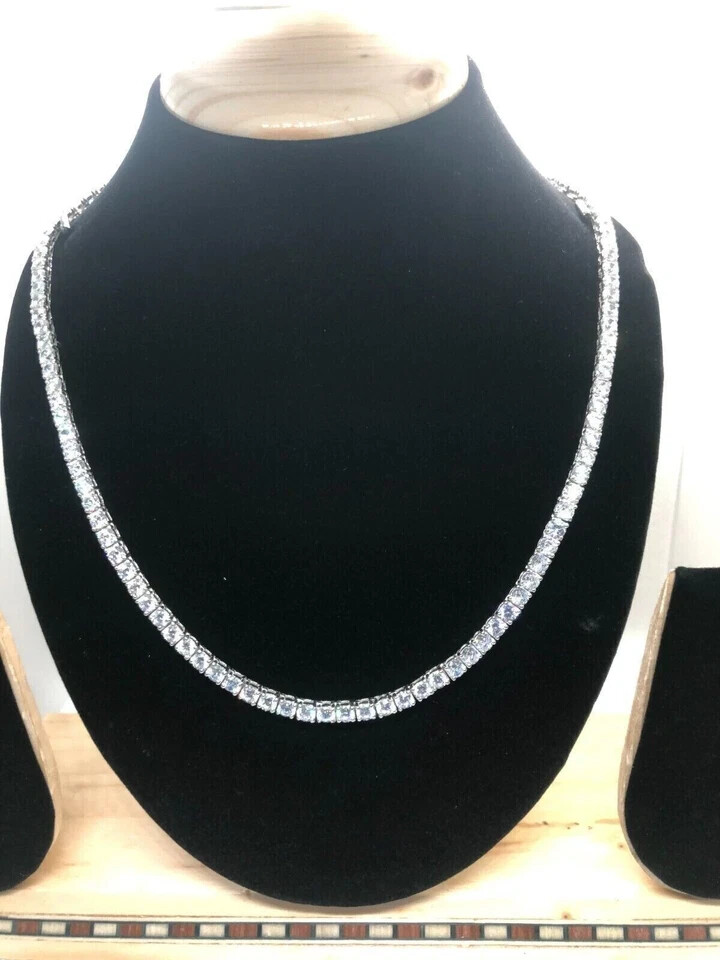 18Ct Round Cut 4 Prong 3mm Lab Created Diamond Tennis Necklace 18″