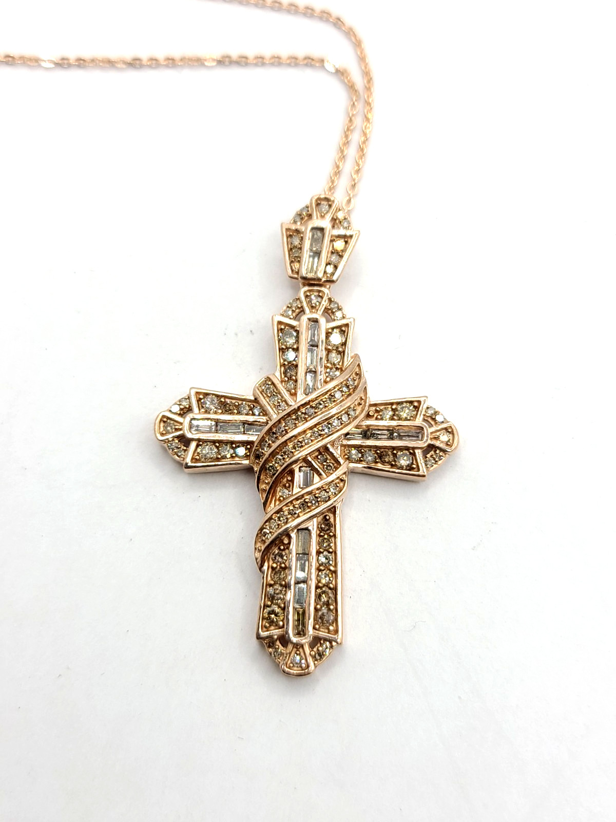Champagne Diamond 1.00 ctw Eternal Cross Pendant Necklace 18K Vermeil Rose Gold