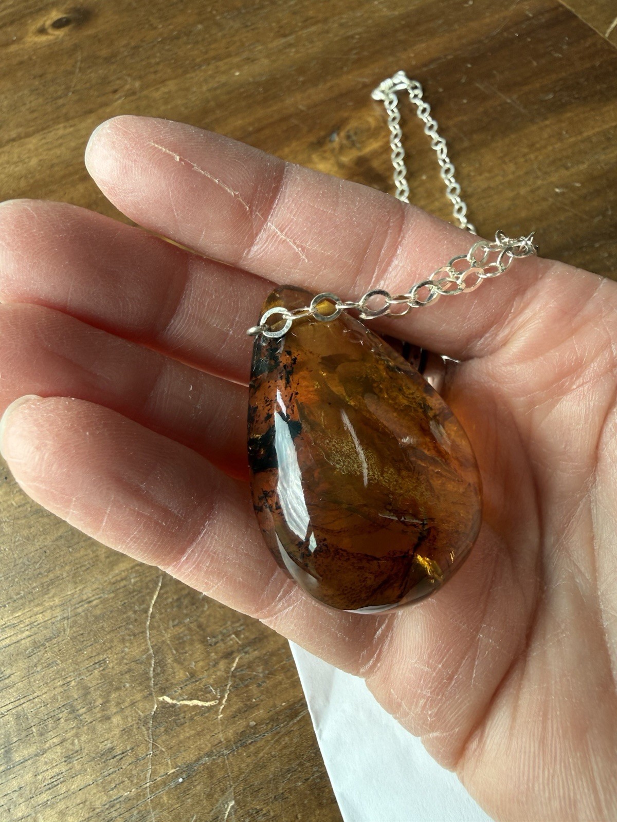 Large Natural Amber Pendant Sterling Silver Necklace Jewelry Women’s