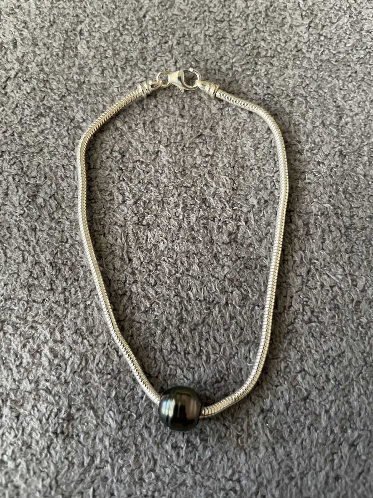9mm Circle-Baroque Tahitian Pearl Barrel Pendant W/8 in Snake Bracelet 925SS