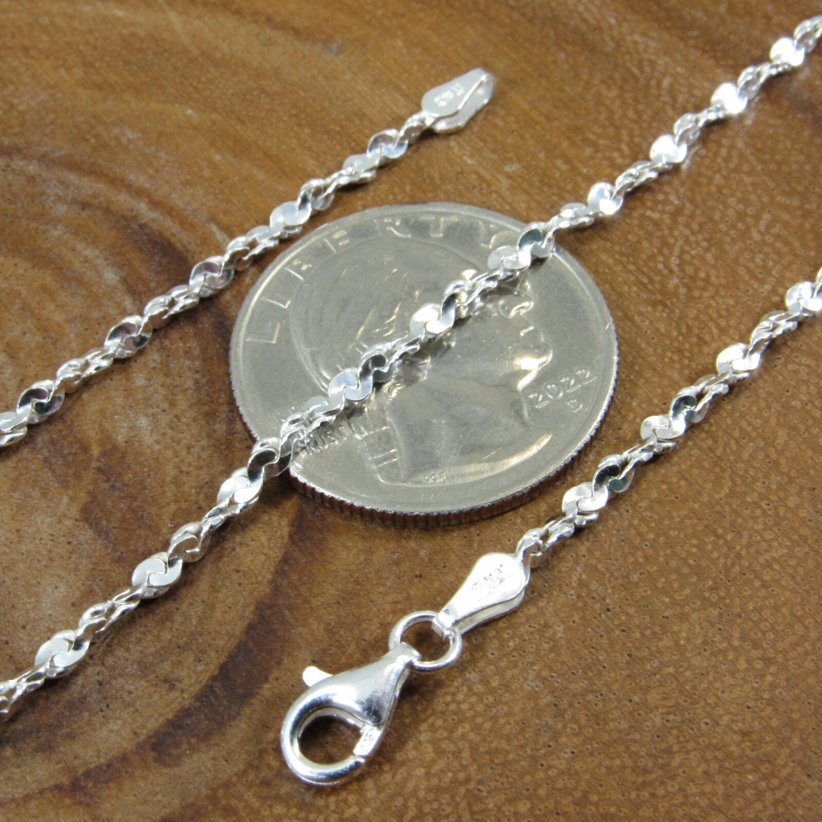 Solid 925 Sterling Silver Women’s Twisted Serpentine Chain Necklace or Bracelet