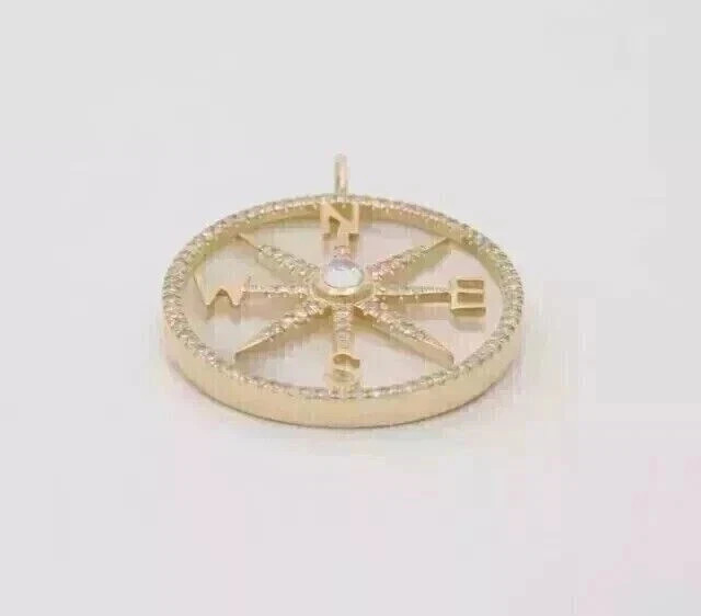 14k Yellow Gold Plated 1 Ct Lab Created Diamond Women’s Compass Charm Pendant