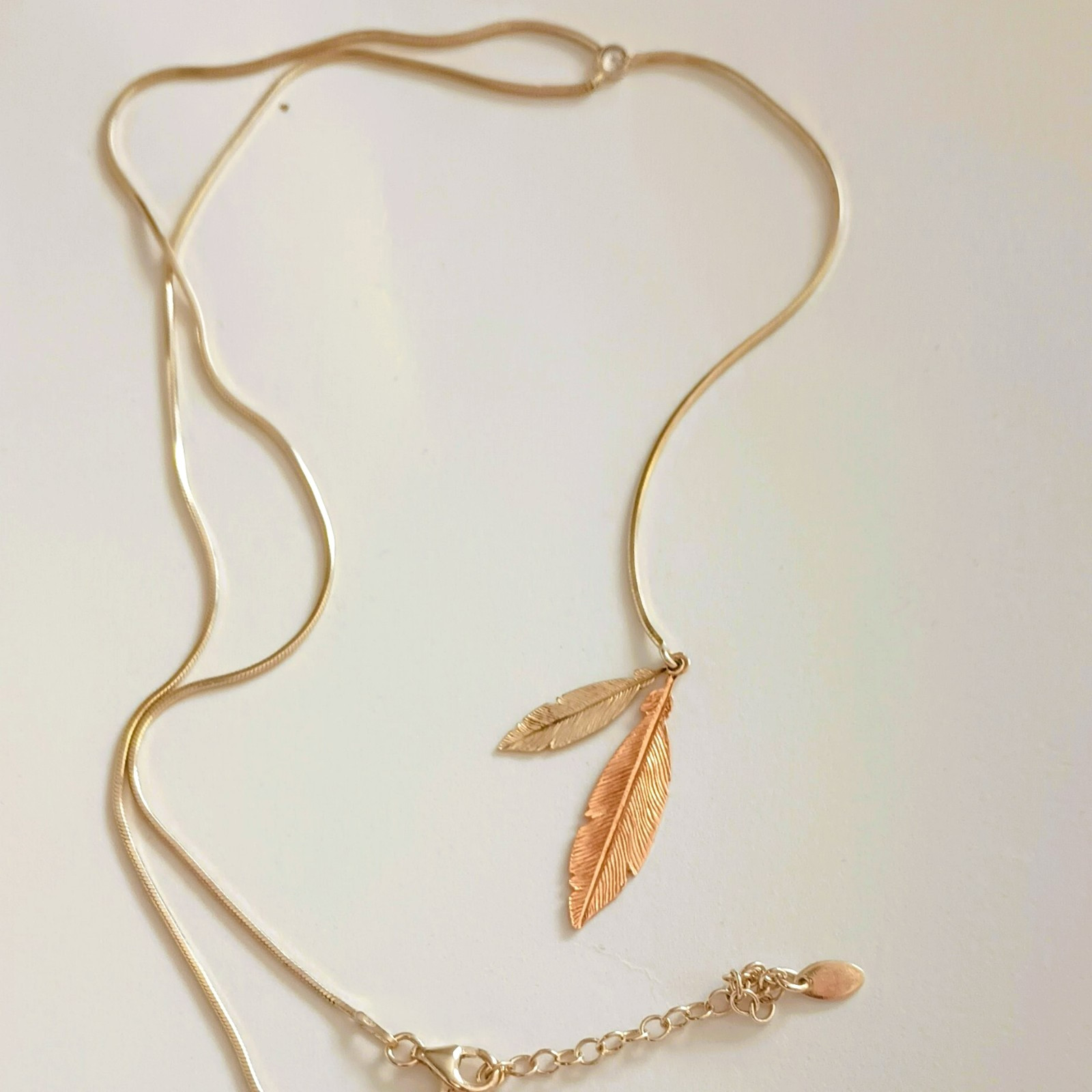Dyadema Italy 925 Lariat Necklace 18″ Sterling Silver 2 Tone Leaves Tiny Crystal