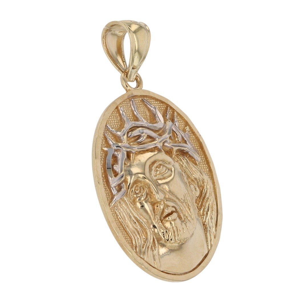1″ Religious Jesus Face Oval Shaped Pendant No Chain 10k Multi-Tone Gold 1.70g