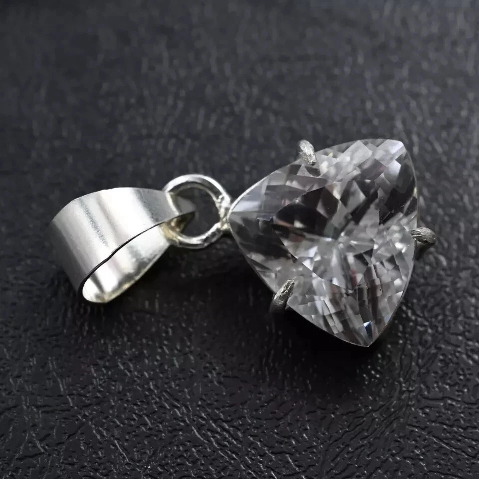 Natural Trillion Cut 31.95 Ct White Sapphire Solid Silver Pendant Loose Gemstone