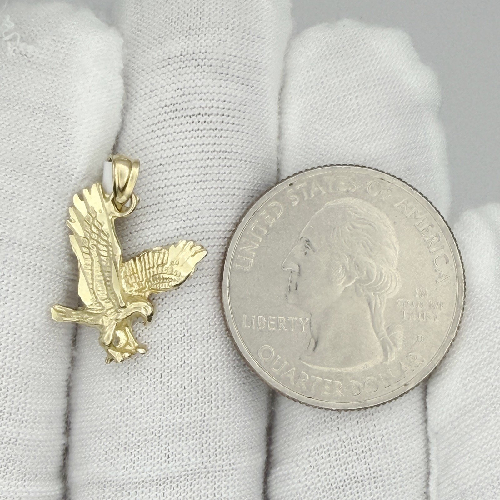 10k Yellow Gold Diamond-Cut Flying Eagle Bird Charm Pendant Jewelry Gift For Him