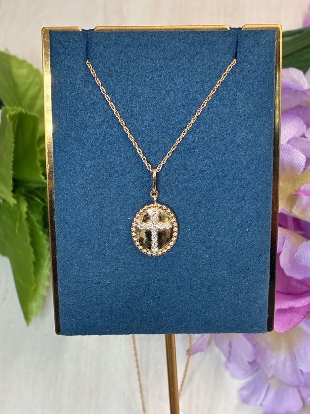 14K GOLD PLATING 925 STERLING SILVER 1/10 LAB GROWN DIAMOND CROSS PENDANT -18″