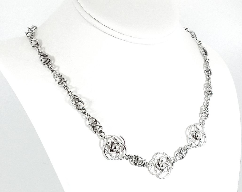 Vintage 925 Sterling Silver Celestial Orbital Rose Swirl Modernist Necklace