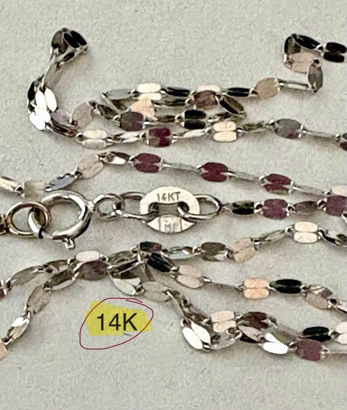 14K Solid WG White Gold Mirror Link Chain Necklace Choker 16″ Sparkle
