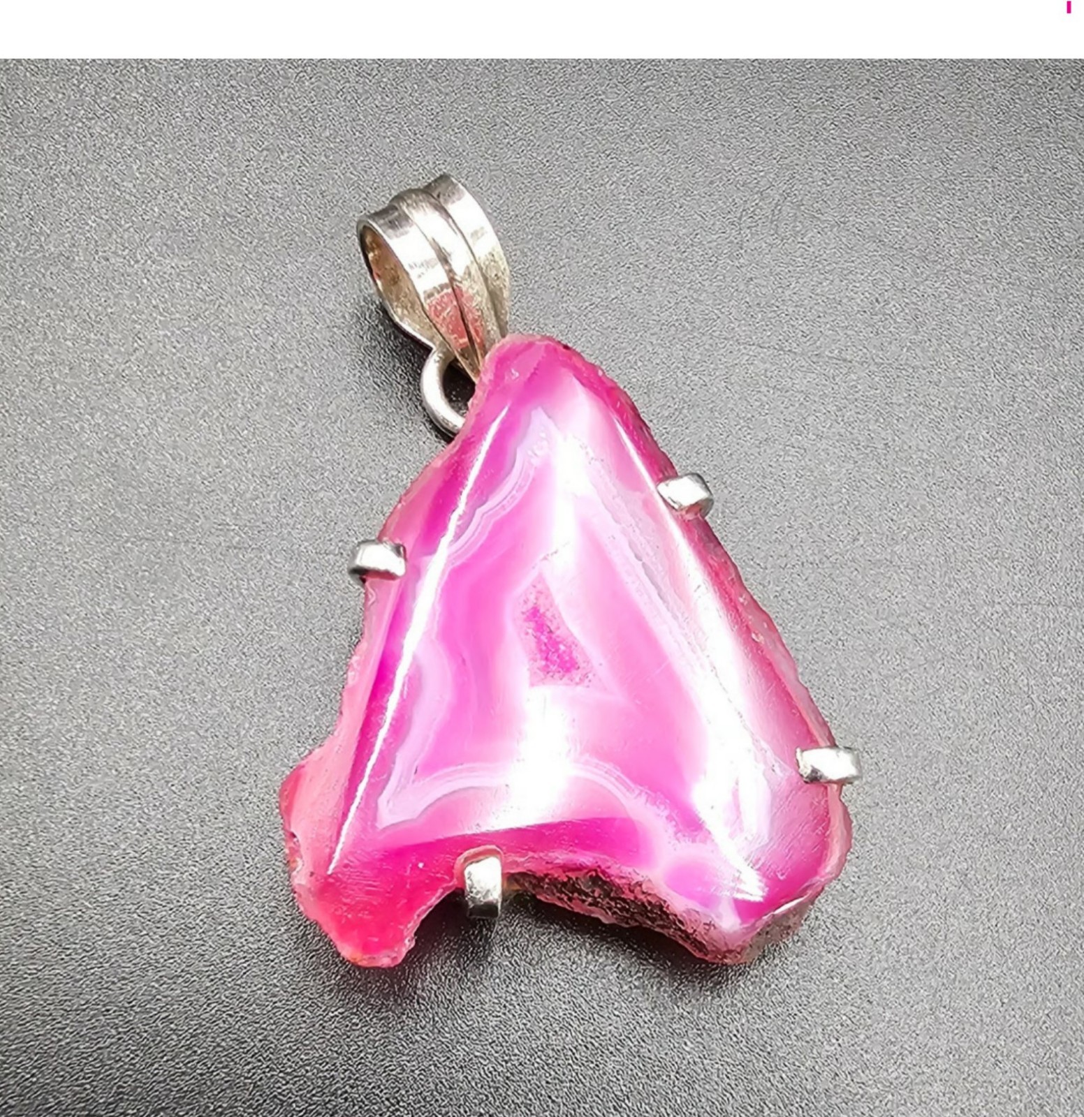 Color-Enhanced Fuchsia Agate Slice Pendant in Stamped 926 Silver
