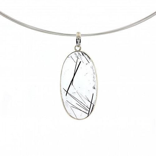 Silver Pendant Gemstone Tourmaline Quartz 19.1g AA Quality Eye Clean 925 Silver