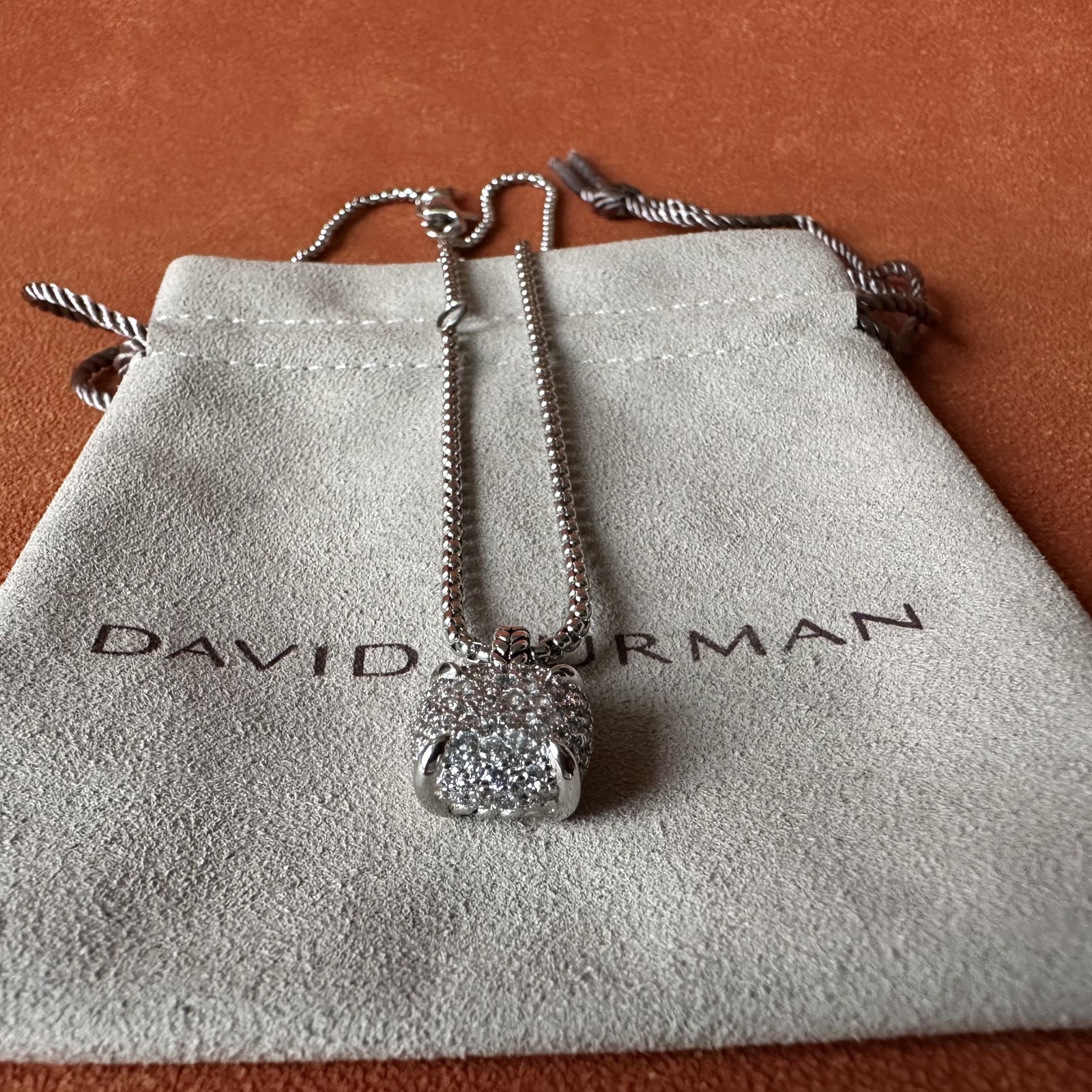 925 Sterling Silver David Yurman 2mm Pendant Necklace Pavé Diamonds 22in