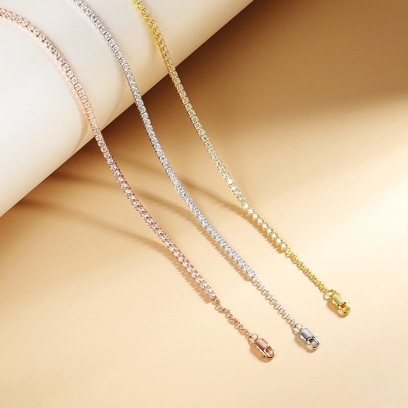 2mm Moissanite Tennis Chain Necklace Women’s Choker 925 Sterling Silver Chain