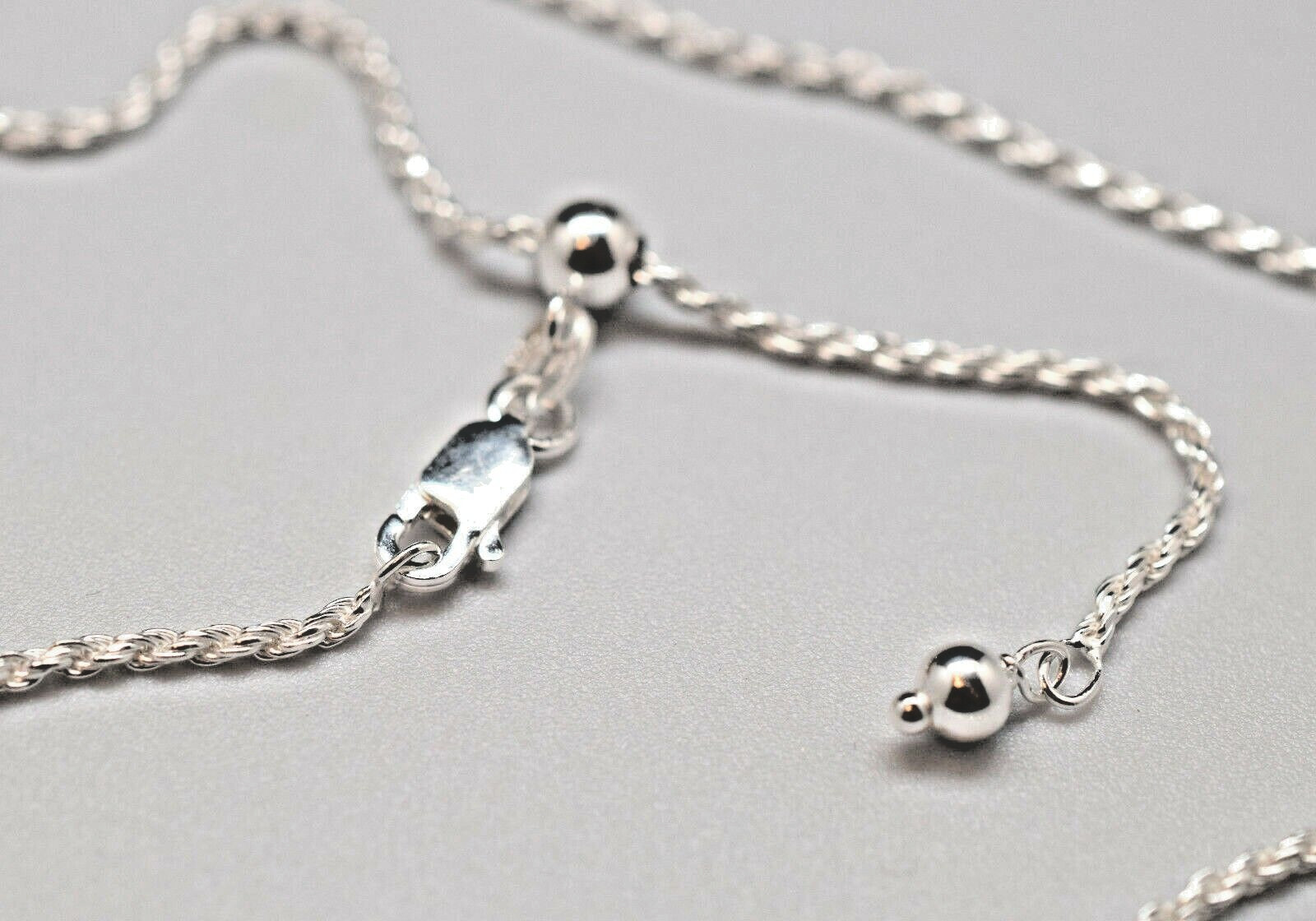 1.1mm Adjustable Diamond Cut Rope Chain 925 Sterling Silver Ball Slide 16 to 22″