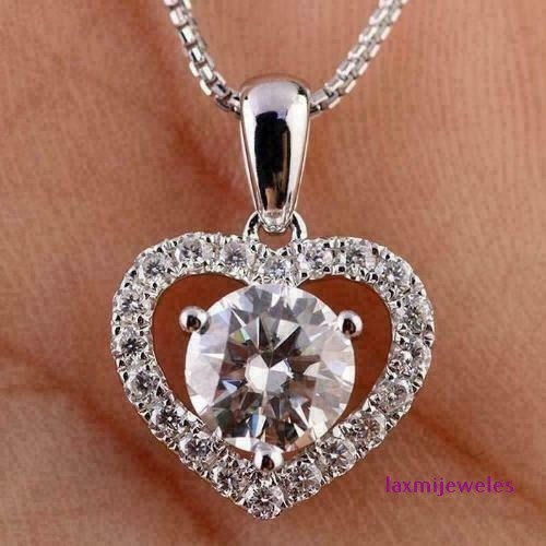 3.5Ct Round Cut Lab-Created Diamond Pendant Heart Halo 14K White Gold Over