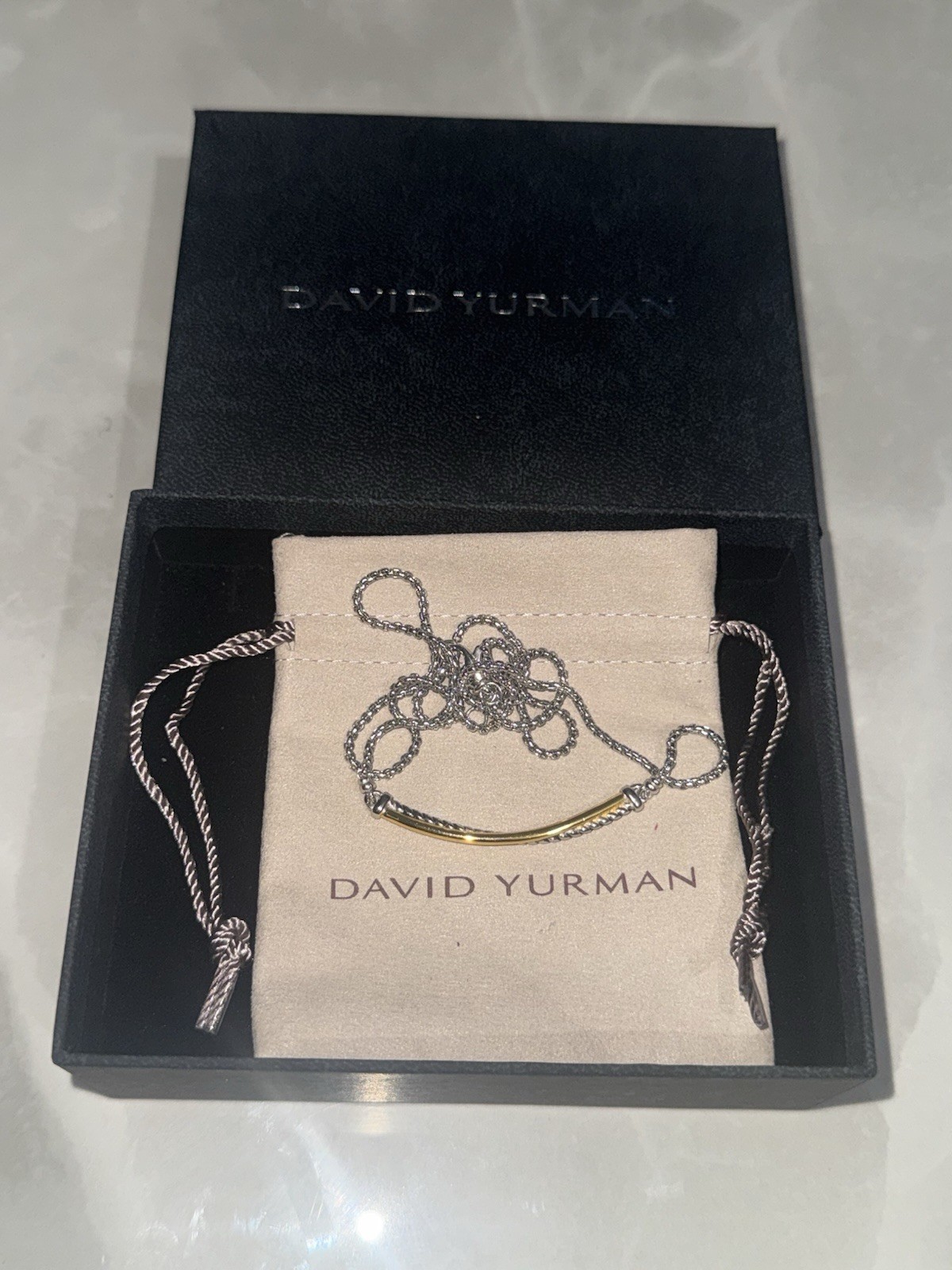 David Yurman Crossover Bar Necklace w/ Sterling Silver & 18K Yellow Gold