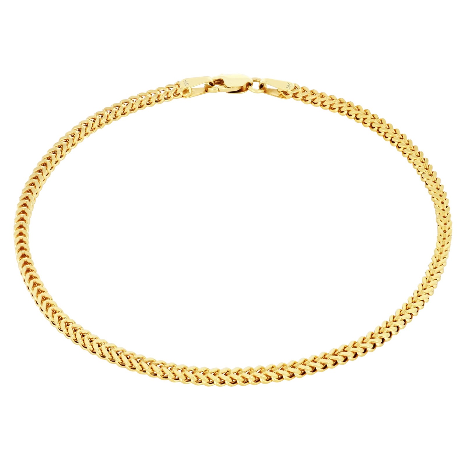 14k Yellow Gold 1.5mm Franco Box Square Wheat Foxtail Bracelet Chain Womens 7″