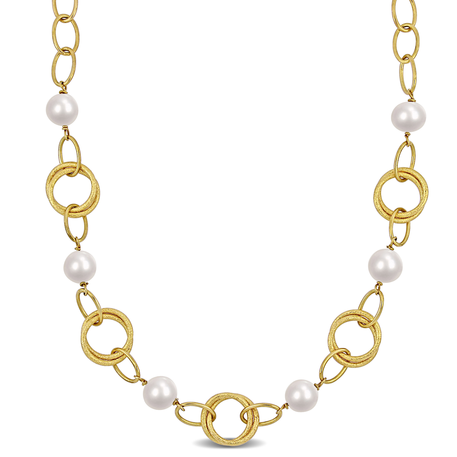 Amour Yellow Plated Silver 9-10mm Freshwater Pearl Station Necklace – 20 in.