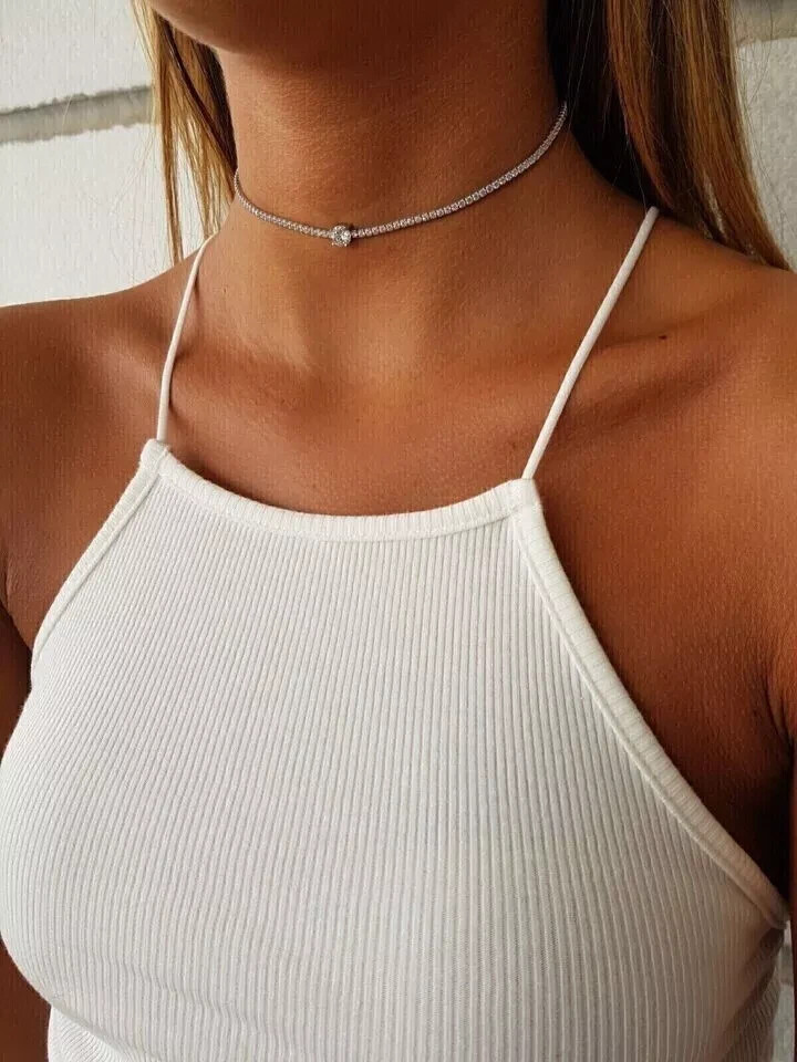 13Ct Round Cut Lab Created Diamond 14K White Gold Plated Tennis Choker Necklace