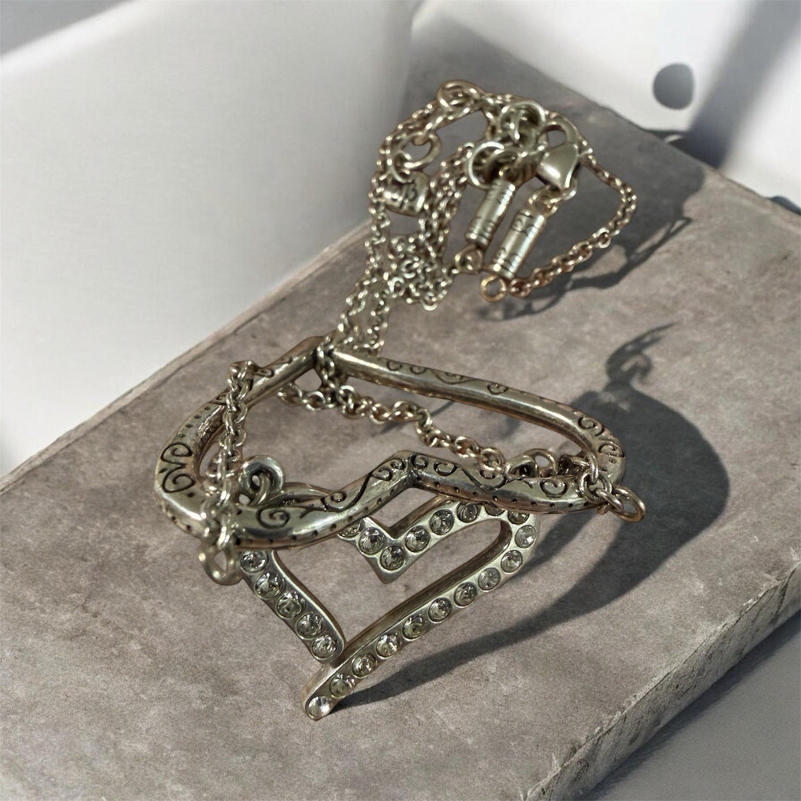 Brighton Retired Love Struck Reversible 3D Swing Double Heart Crystal Necklace