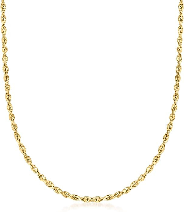 Rope Chain Braided Necklace Solid Gold Plated 2mm for Men Women 20″ Daily Wear