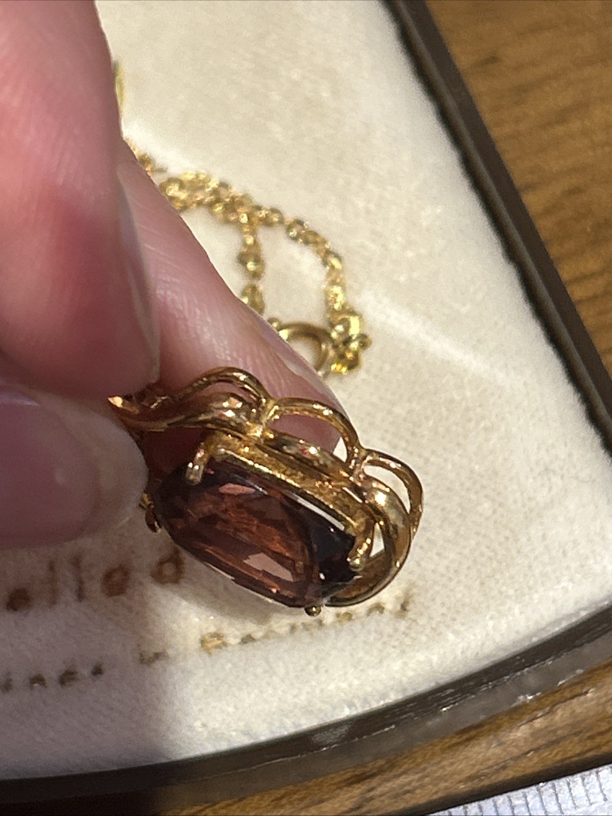 Vintage Andreas Daub A&D Germany Rolled Gold Necklace Vintage Pendant Glass D5