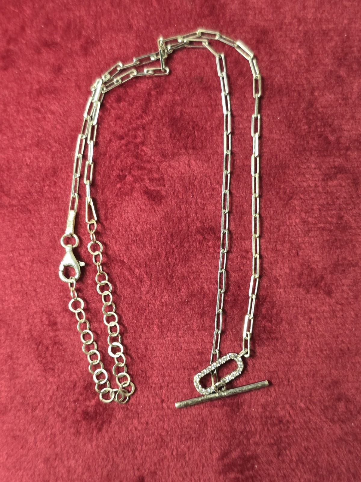 Sterling Silver 925 Bar Link Chain Necklace Rectangle Pendant Paperclip