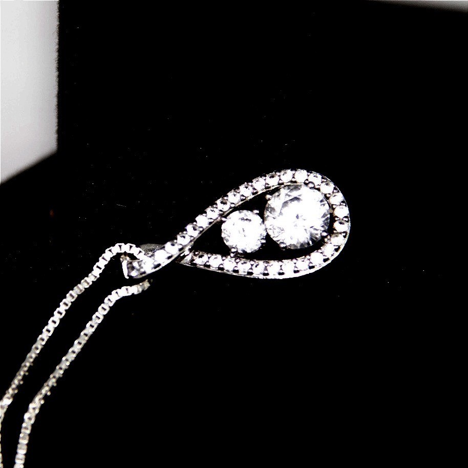 Sterling Silver 925 Teardrop Infinity Cubic Zirconia Pendant Box Chain Necklace