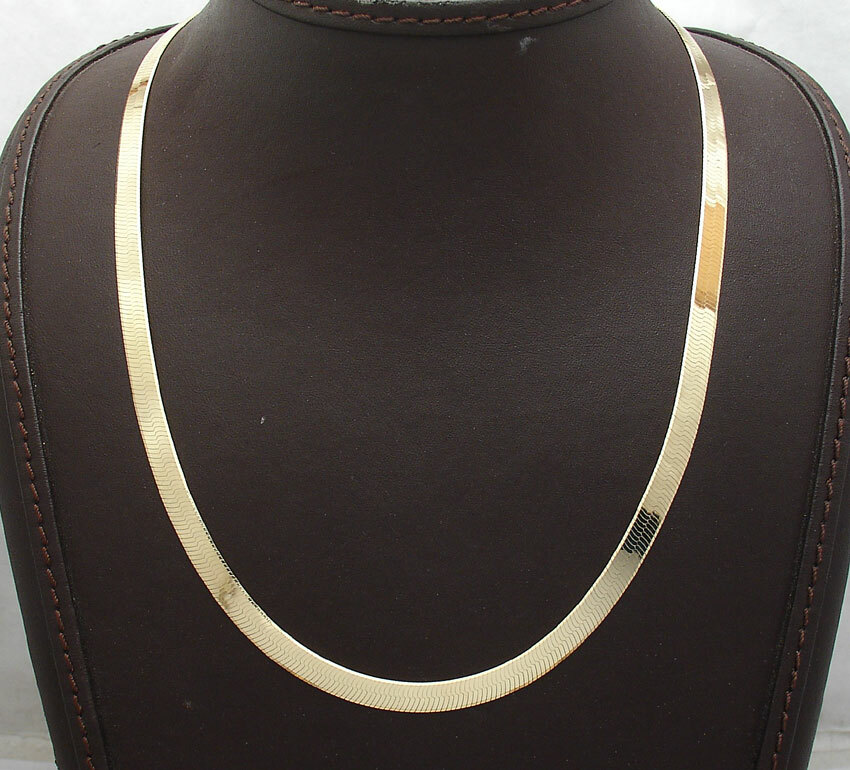 Technibond 5.2mm Herringbone Chain Necklace 14K Yellow Gold Plated Silver