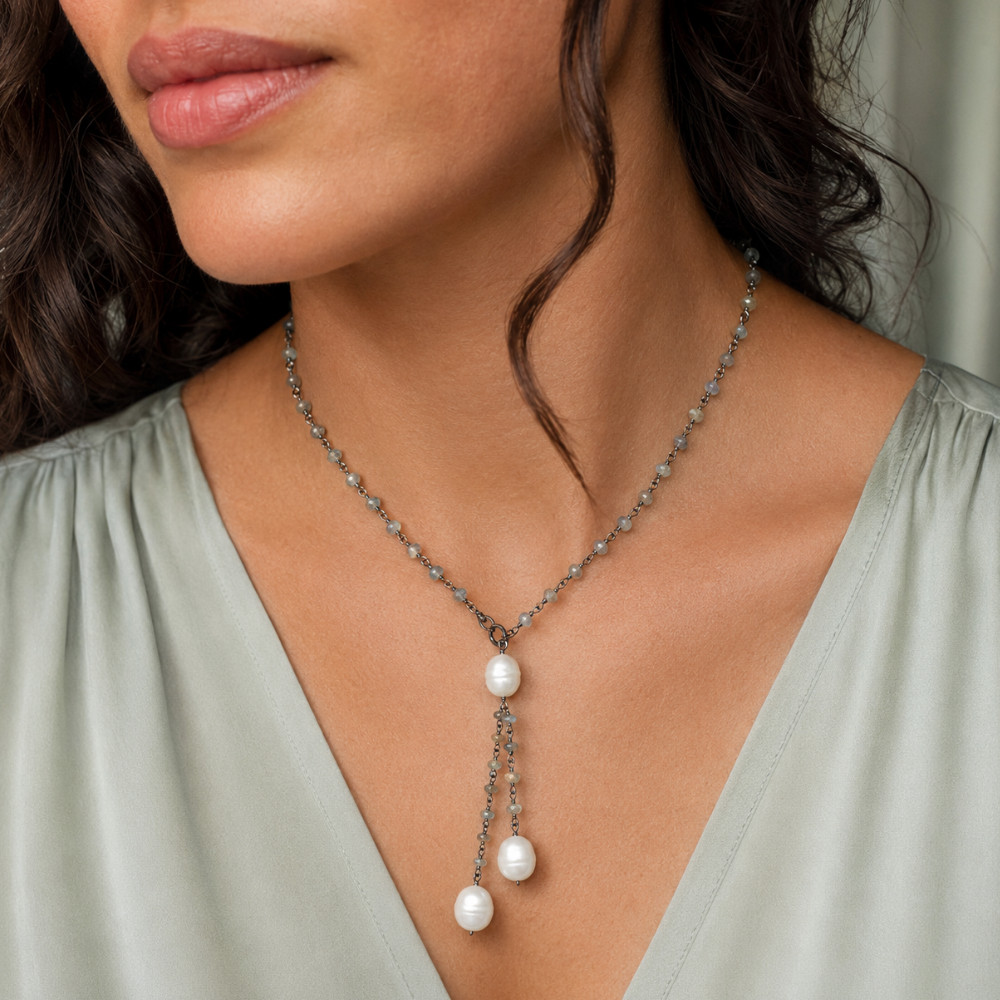 Labradorite Necklace with Cultured Freshwater Pearl Drop