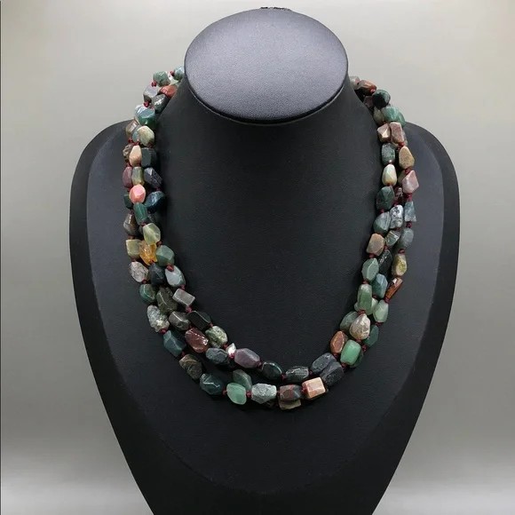 Triple layer layered stone gemstone necklace sterling silver 925 boho statement.