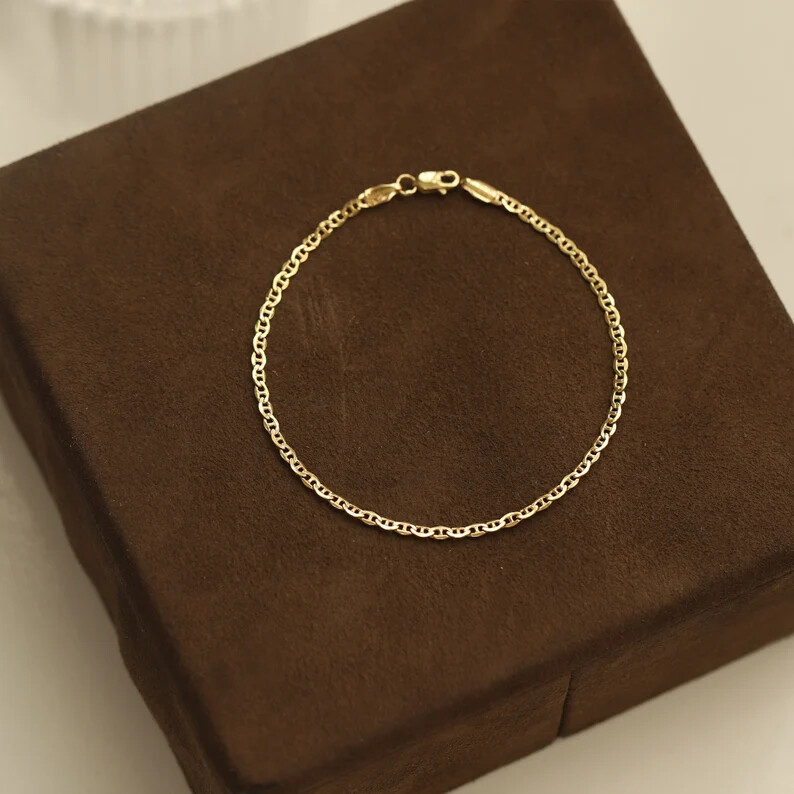 Mens Womens 10K Yellow Gold Real Mariner Link Chain Bracelet 7″ – 8″