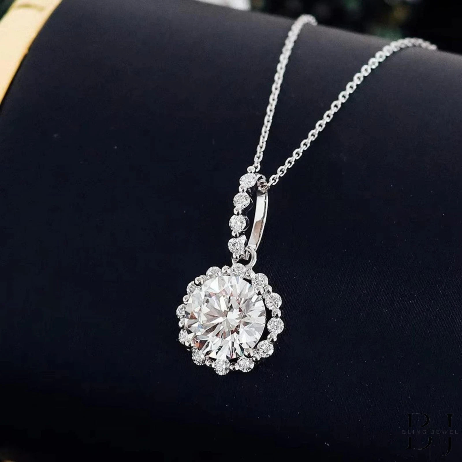 2.15CT Round Brilliant Cut Halo Moissanite Wedding Pendant 14K White Gold Plated