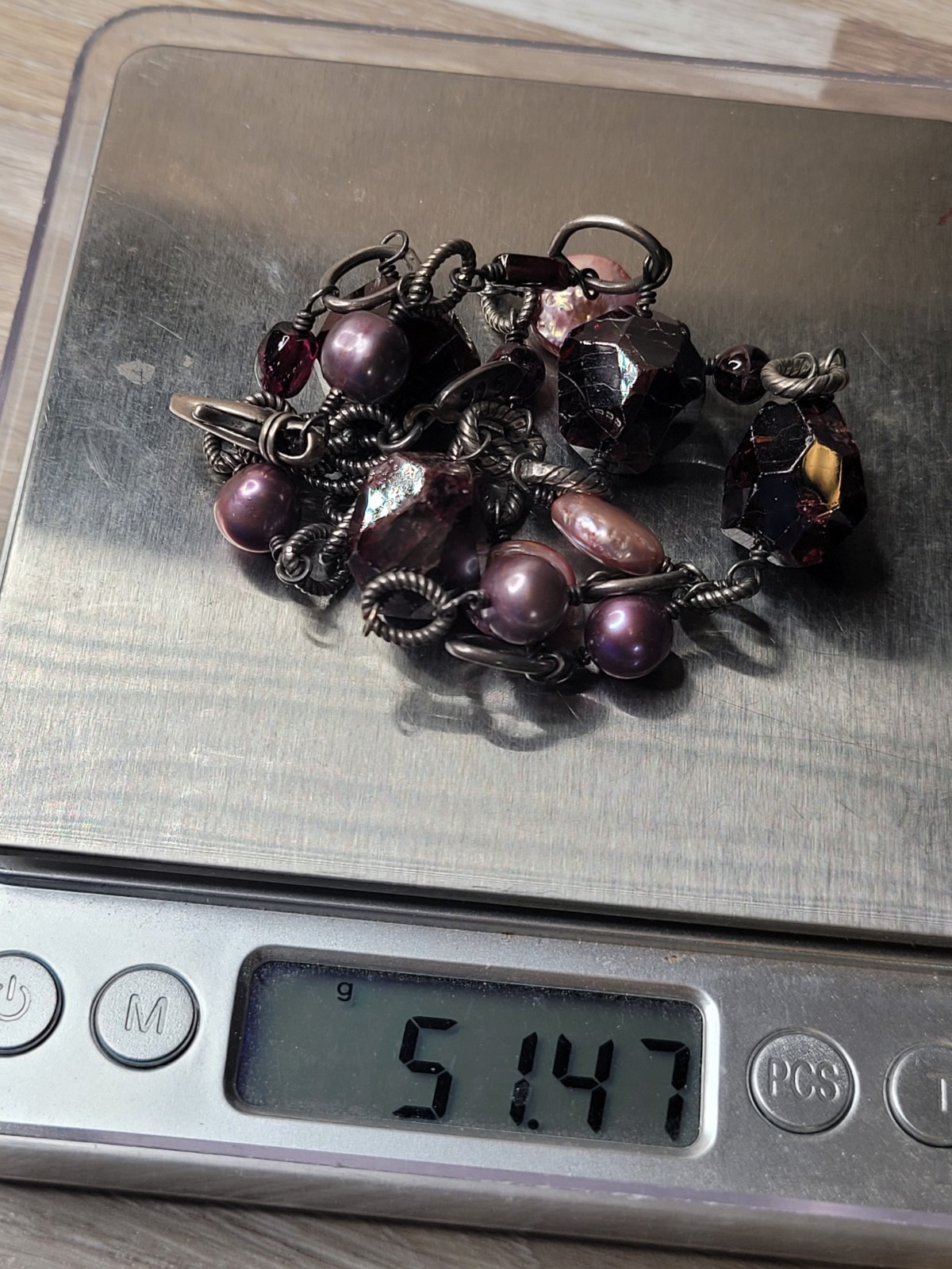 EXEX Claudia Agudelo Sterling Silver Garnet & Pink Pearl Beaded Necklace