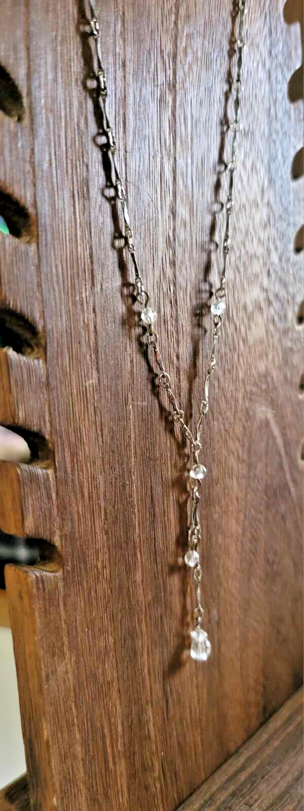 Bar Link Y Drop Lariat Silver Toned Chain Drop Beaded Necklace