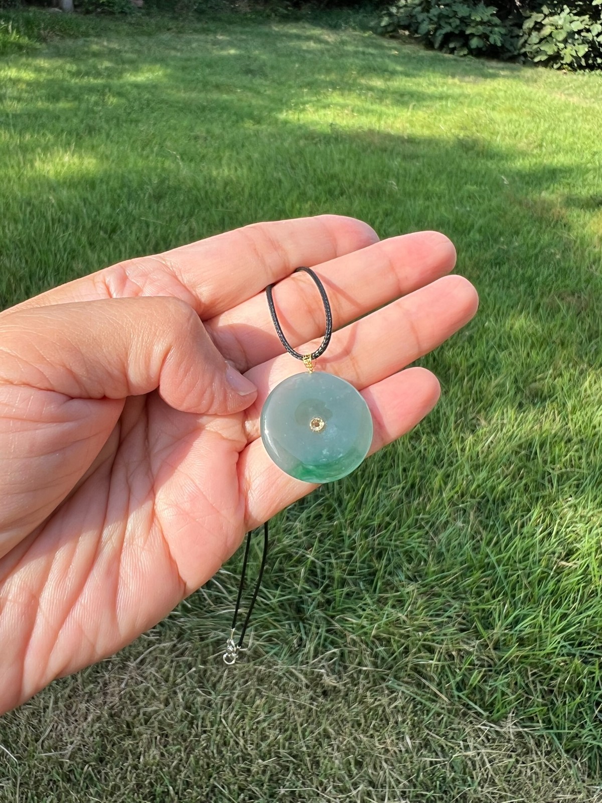 18k Solid Gold 100% Natural Grade A Jadeite Jade PingAn Pendant H70 a