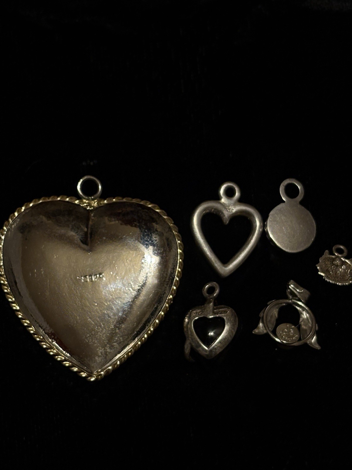Six Small Sterling Silver Stamped Charms Or Pendants Lot