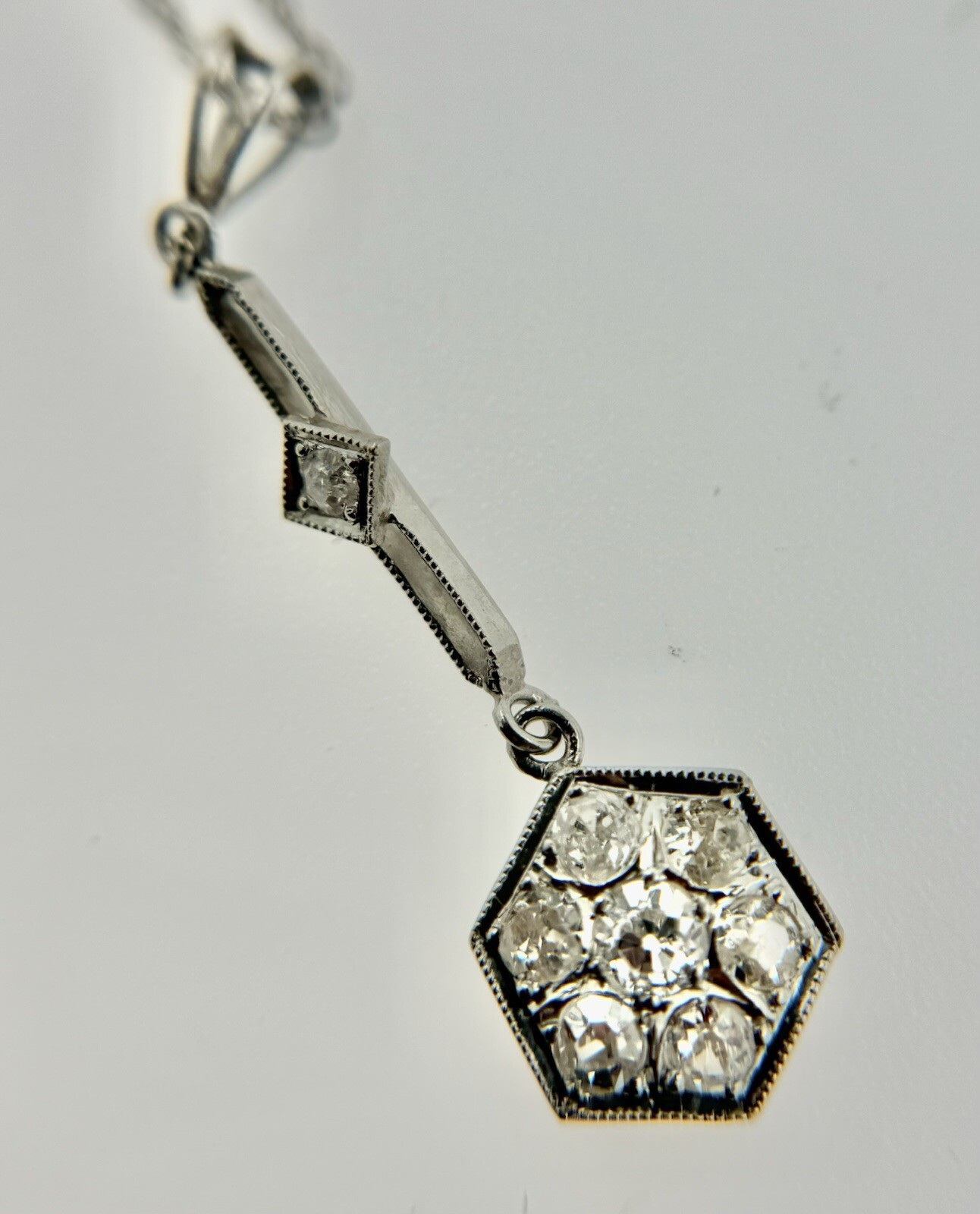 14K & Platinum900 .50Cttw Diamond Hex. Pendant Necklace 20″,2.27g approx