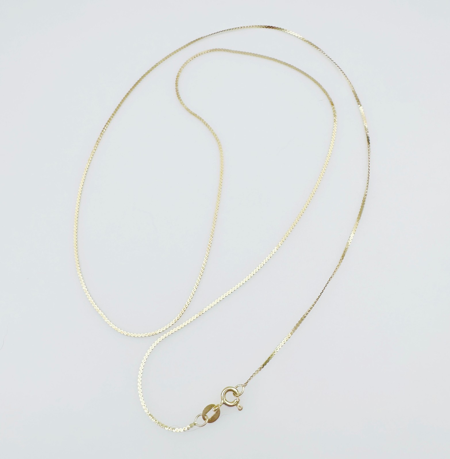 Solid 14K Yellow Gold Serpentine Link Chain Necklace, 1mm, 23 7/8″ LONG